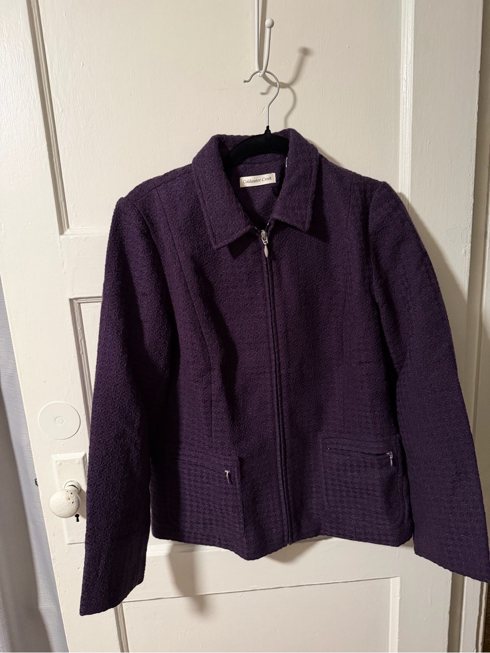 NWT Coldwater Creek Purple Boucle Zip-Up Blazer Sz 12 Business Casual Office